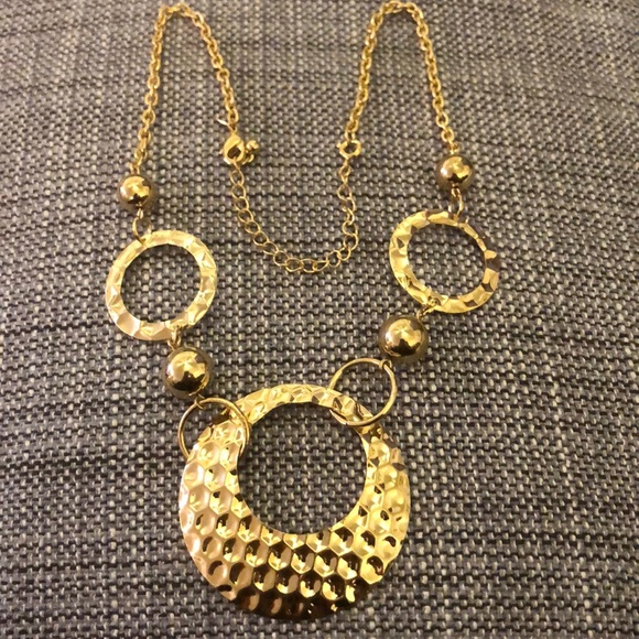 Boho Gold Hammered Circle Statement Necklace Festival Coastal Pendant Maxi AVON - Picture 2 of 4